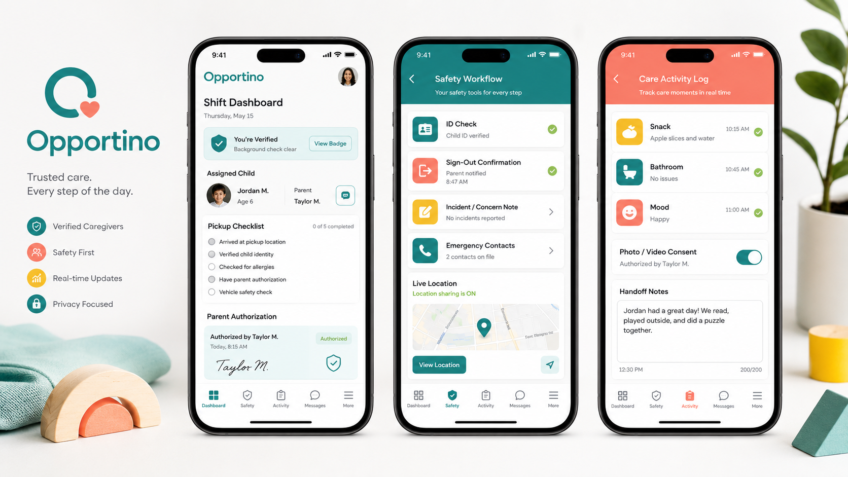 Opportino caregiver app mockups
